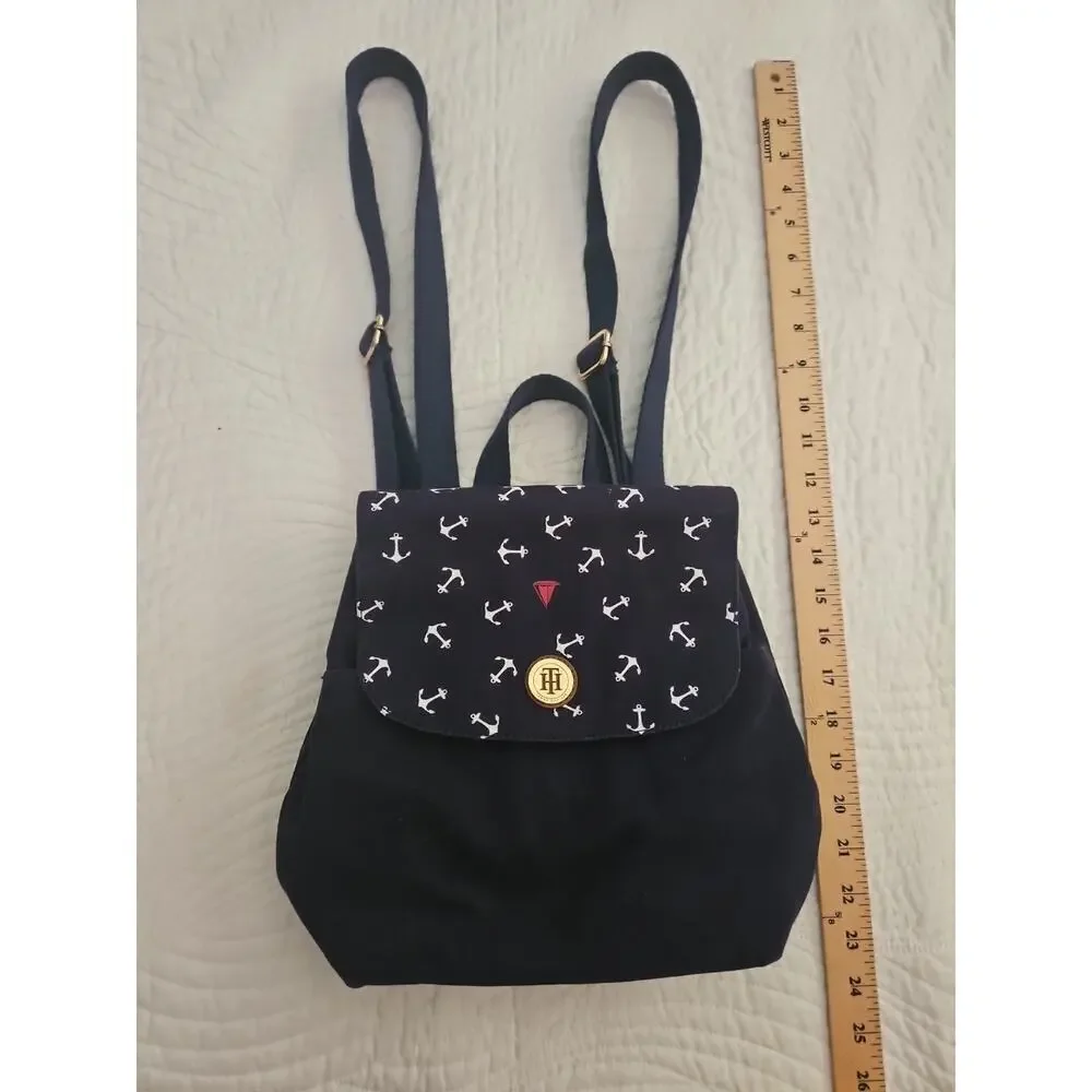 Tommy Hilfiger Backpack Navy Blue With Anchors And Boat TH LOGO